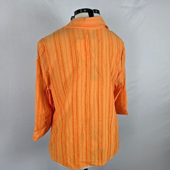 CJ Banks Blouse Women's 1X Orange Striped Button Down 3/4 Sleeve Collar NWT - Picture 12 of 16